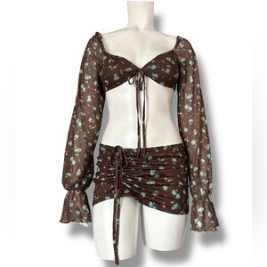 Dolls Kill Brown Floral Two-Piece Skirt Set